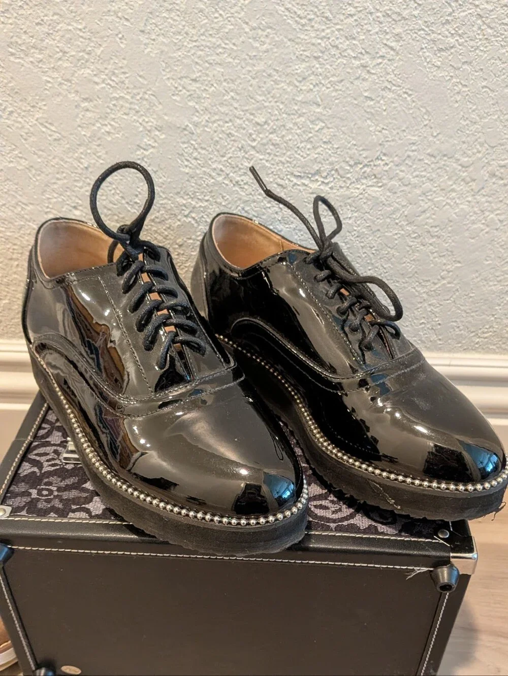 Torrid Black Patent Oxford Lace-Up Shoes with Stud Trim